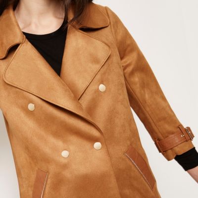 Brown faux fur collar coat